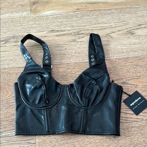 superdown Sleek Black Faux Leather Crop Top